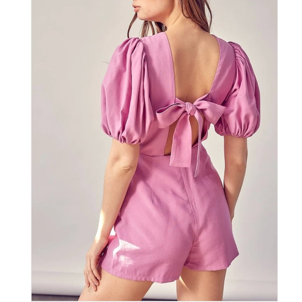 IDEM DITTO Balloon Sleeve Romper with Back Bow‎ Detail
